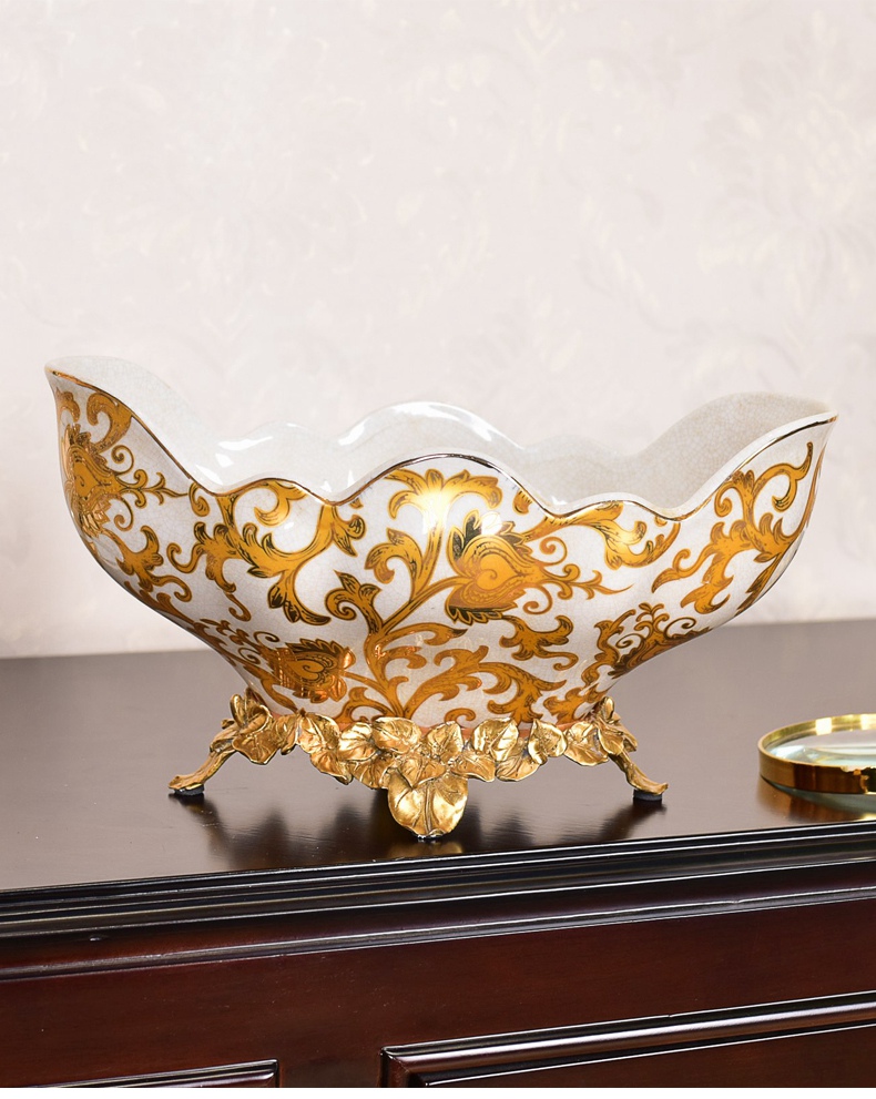 American key-2 luxury European ceramic metal fruit tray was tall sitting room of the new Chinese style home furnishing articles dried fruit bowl tea table