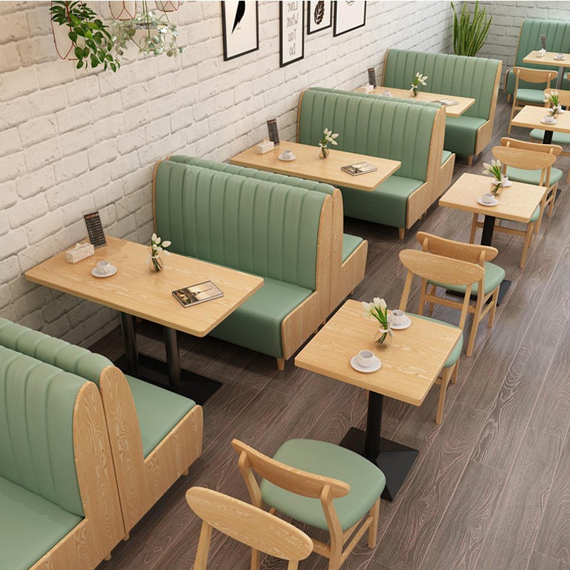 Solid wood theme cafe custom wall card seat milk tea shop burger shop canteen western restaurant sofa table and chair combination