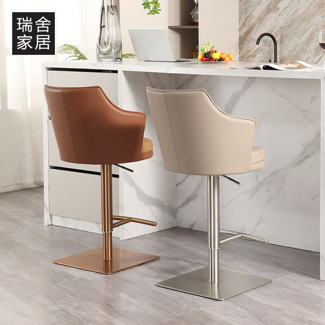 ເກົ້າອີ້ບາ Italian light luxury bar chair home cream style high stool bar stool backrest lift bar chair