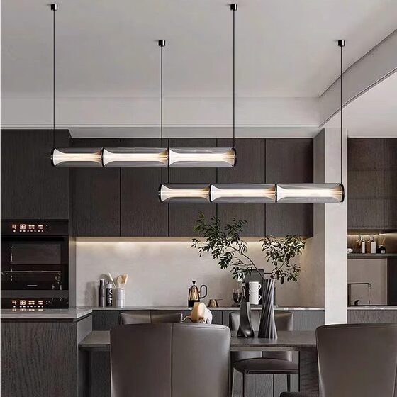 Danish Designer Restaurant Chandelier, Creative Post-Modern Bar Counter, Hotel Dining Table, Long Glass Italian Minimalist Art