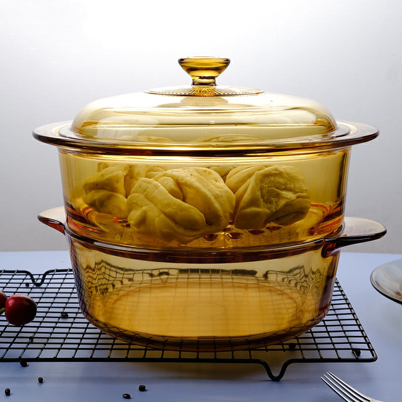 American Corning Crystal Color Transparent Pot Lemeiya Pot Heat-Resistant Glass Pot Special Steamer Steaming Tray Steaming Grid 20/24cm American Corning Crystal Color Transparent Pot Lemeiya Pot Heat-Resistant Glass Pot Special Steamer Steaming Tray Steaming Grid 20/24cm
