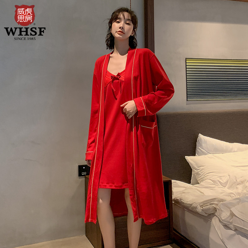 Pyjamas New Spring and Autumn New Pure Cotton Long Sleeve Big Rock Han Edition Lovely Sleeping Dress Home Clothes