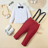 Темно-бордовые подтяжки, комплект, рубашка, штаны, галстук-бабочка, 4 предмета