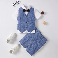 Синий жилет, комплект, шорты, галстук-бабочка, 4 предмета, короткий рукав
