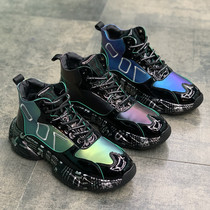 Fast Hand Mesh Red Dazzling Thick Bottom Old Daddy Shoes Mens Autumn Winter New Korean Version Plus Suede Sports Casual 100 Hitch High Help Mens Shoes