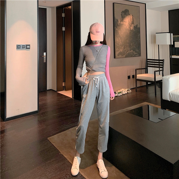 Moowuu Mo. Yu Chuqiu Internet celebrity women's suit contrasting color bottoming shirt sports casual pants two-piece fashion