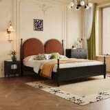 森纵 Кровать из цельного дерева, двуспальная кровать 1,8x2 м, современная простая французская главная спальня, домашняя свадебная кровать с мягкой спинкой 1,5 м