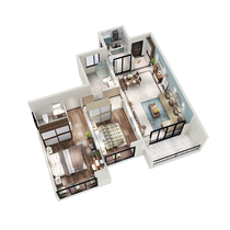 Red Apple Furniture Modern and Simple Two Bedrooms and Two Living Rooms 13800 Yuan Package Fabric Sofa Bed Wardrobe Dining Chair 15