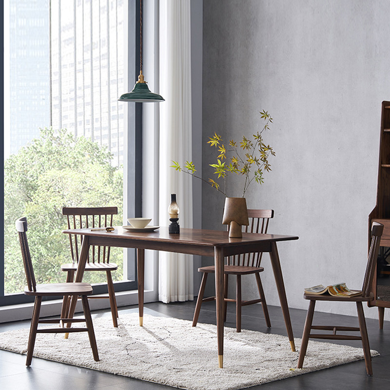 Original raw solid wood dining table Modern simple black walnut dining table and chairs combination Nordic dining room dining table I6111