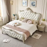 雅麦嘉 Американская легкая роскошная кровать главной спальни современная простая свадебная кровать европейская мягкая кожа