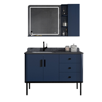 Langwhale Bathroom 1200 blue solid wood floor-to-ceiling bathroom cabinet with LED touch light