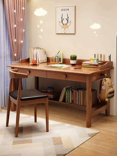 帝伊印象 Стол из цельного дерева, простой современный компьютерный стол, домашний письменный стол, спальня, детский учебный стол и стулья.