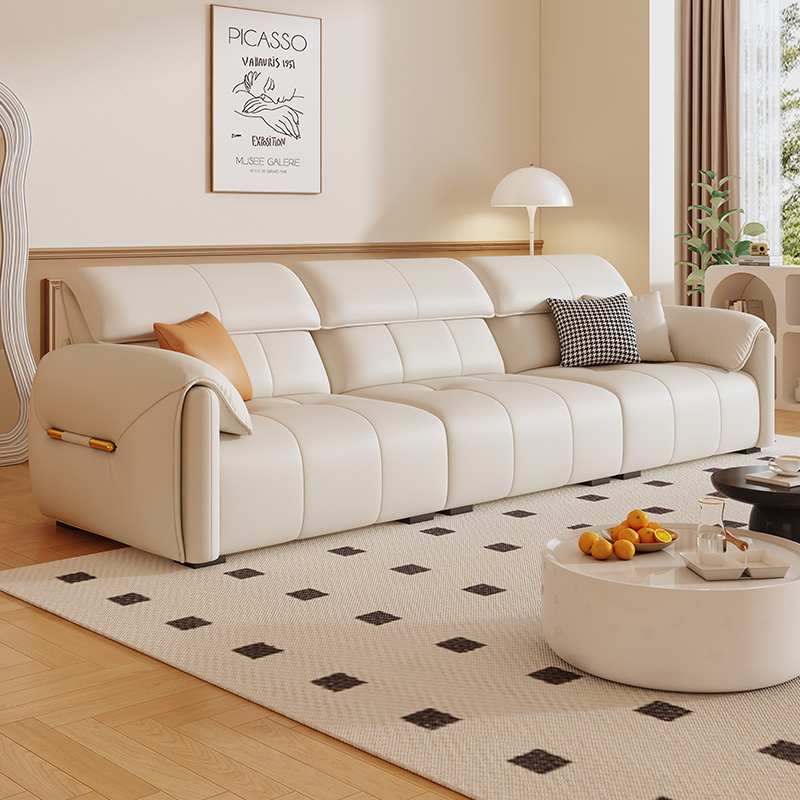 オリエンタルハート象の耳ソファピアノキー本革クリームスタイルリビングルーム 2024 新しい直線列モダンシンプル