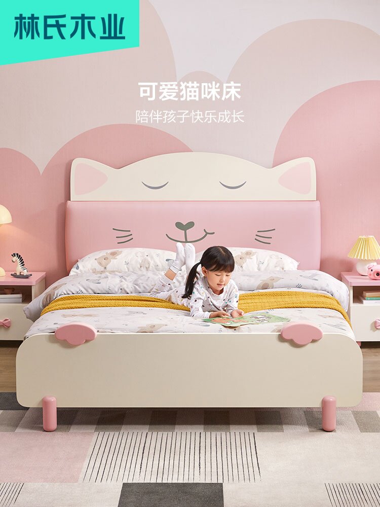Lin's wood industry children's bed girl princess bed linen 1 5 m adolescent girl children's house furniture combination suit EA1A