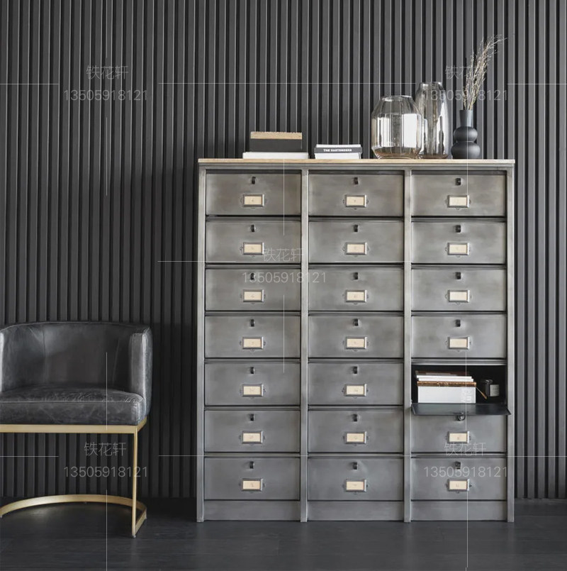 Retro wrought iron flip storage cabinet multi-drawer file cabinet porch bucket cabinet display cabinet industrial style cabinet decorative cabinet