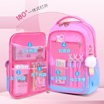 Pupil schoolbag boys and girls children backpack 1-4 grade burden reduction refrigerator type can be opened to clean ultra-light stool