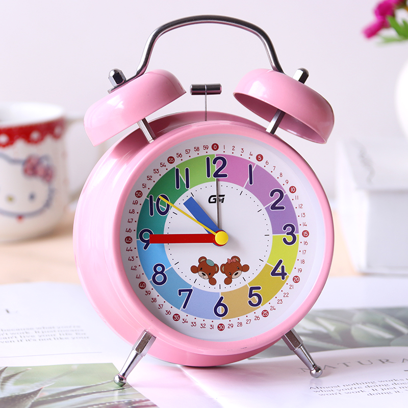 Students use big bell metal creative muted night light Fashion cute bedside bedroom electronics Learn to get up alarm clock