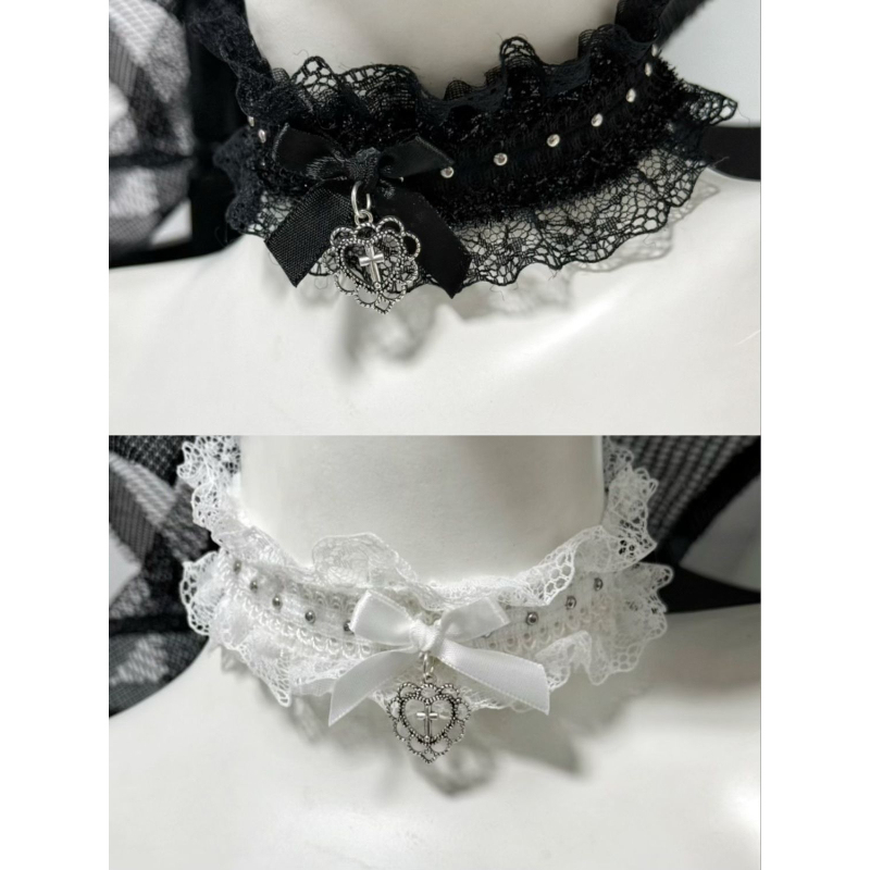 Original LAOSHU Collar Lace Heart Bow Lolita Lace Necklace Choker Lace Neck Chain