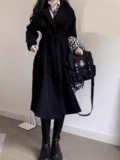 Черный плащ, длинная осенняя небольшая куртка, средней длины, в корейском стиле, подходит для подростков, в британском стиле