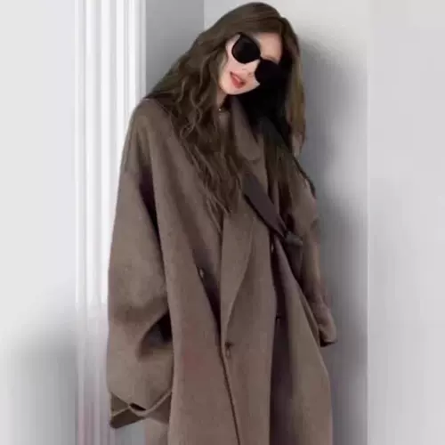 Двусторонное кашемировое длинное демисезонное шерстяное шерстяное пальто, изысканный стиль, средней длины, в корейском стиле