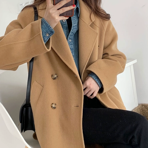 Шерстяное зимнее длинное шерстяное пальто, коллекция 2022, в корейском стиле, подходит для подростков, средней длины, свободный крой