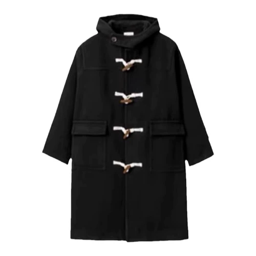 Черное зимнее шерстяное пальто с капюшоном, коллекция 2023, подходит для подростков