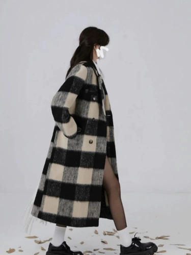 Демисезонное длинное шерстяное пальто, изысканный стиль, увеличенная толщина, средней длины