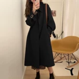 Весеннее осеннее черное длинное шерстяное пальто, куртка, 2021 года, средней длины, подходит для подростков