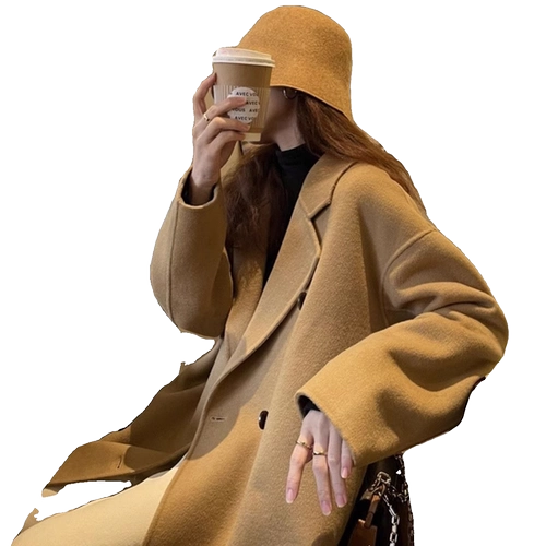 Двусторонное кашемировое демисезонное длинное шерстяное шерстяное пальто, изысканный стиль, подходит для подростков