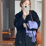 Двусторонное кашемировое демисезонное длинное шерстяное шерстяное пальто, изысканный стиль, подходит для подростков