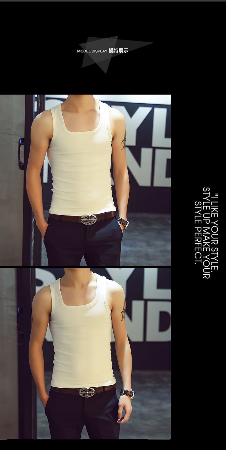 Quần bó sát thể thao nam cotton thanh lịch Kiểu dáng cơ sở rắn màu vuông cổ áo mồ hôi vest mùa hè áo gym