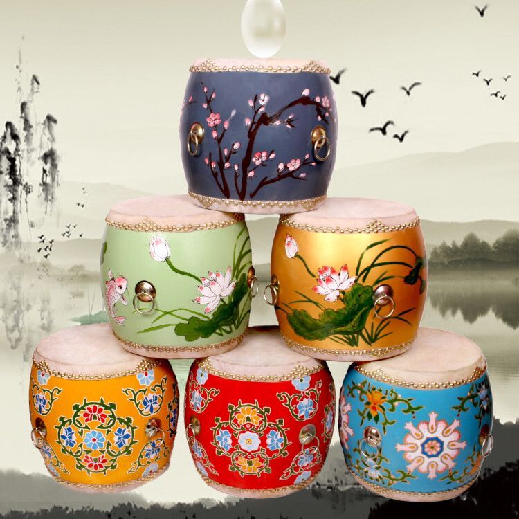Drum Stool Bull Leather Hand-painted Drum Stool Drum Mound Tea Table Bench Swap stool Bench Sitting Pier Short Bench Round Bench