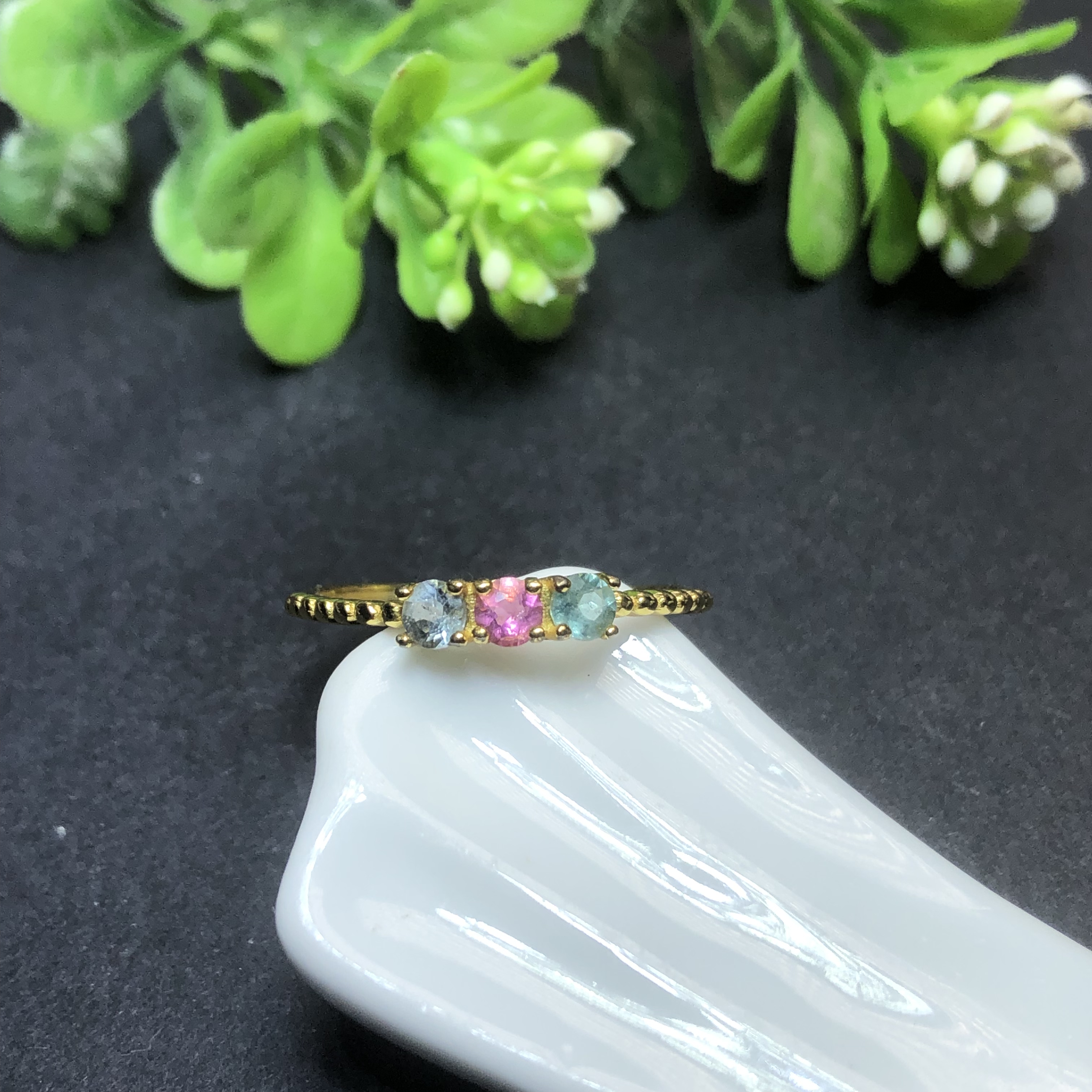 Natural tourmaline ring s925 sterling silver inlaid women's fashion simple and versatile temperament birthday gift for girlfriend