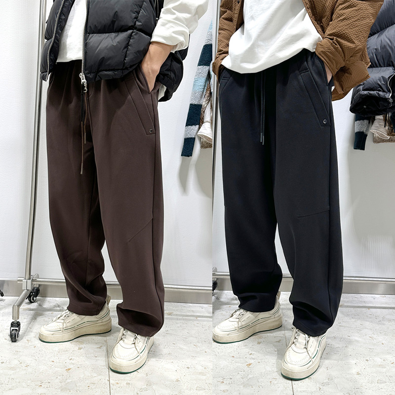 2023 Winter new brief About 100 hitch Han version Men's trendy casual pants plus suede thickened straight cylinder casual-Taobao