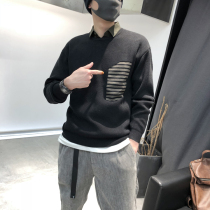 2021 Winter New Mens Fashion Trends Shirt Collar Fake two thick-knitted sweater sweater to warm up Han Fan Shuai