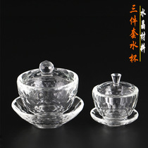 Buddha front crystal water supply Cup transparent glass Holy water Cup Buddha Hall seven supply eight water purification Cup with lid for bowl three sets