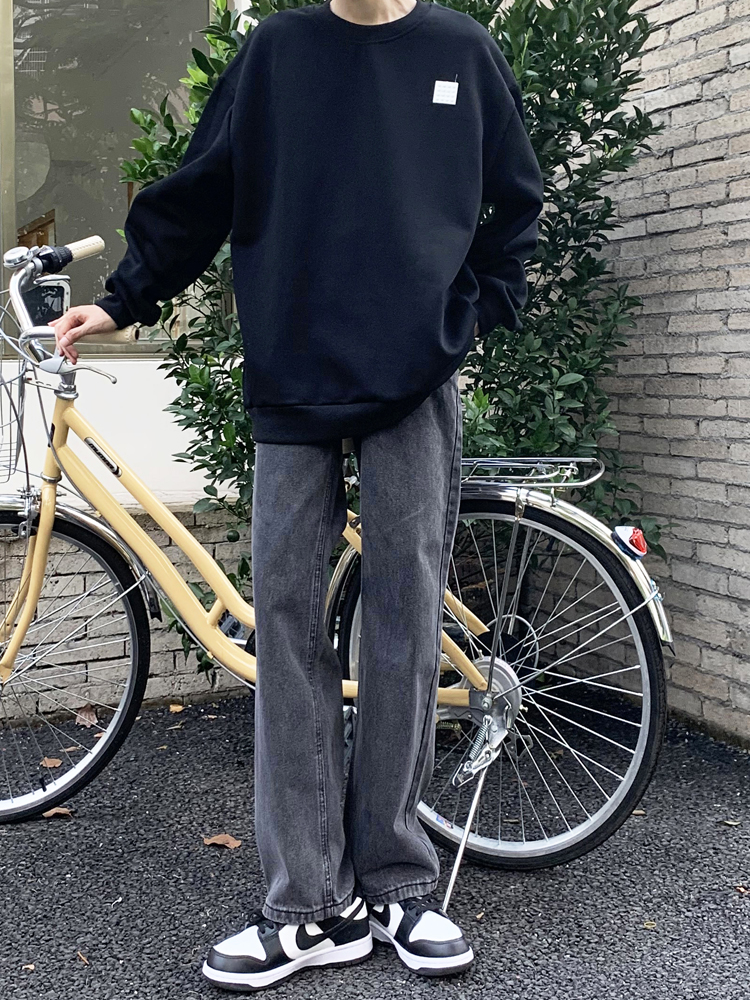 Fall pituitary smoke grey made old jeans Men's straight cylinder loose port with wide leg towering pants mans trend-Taobao