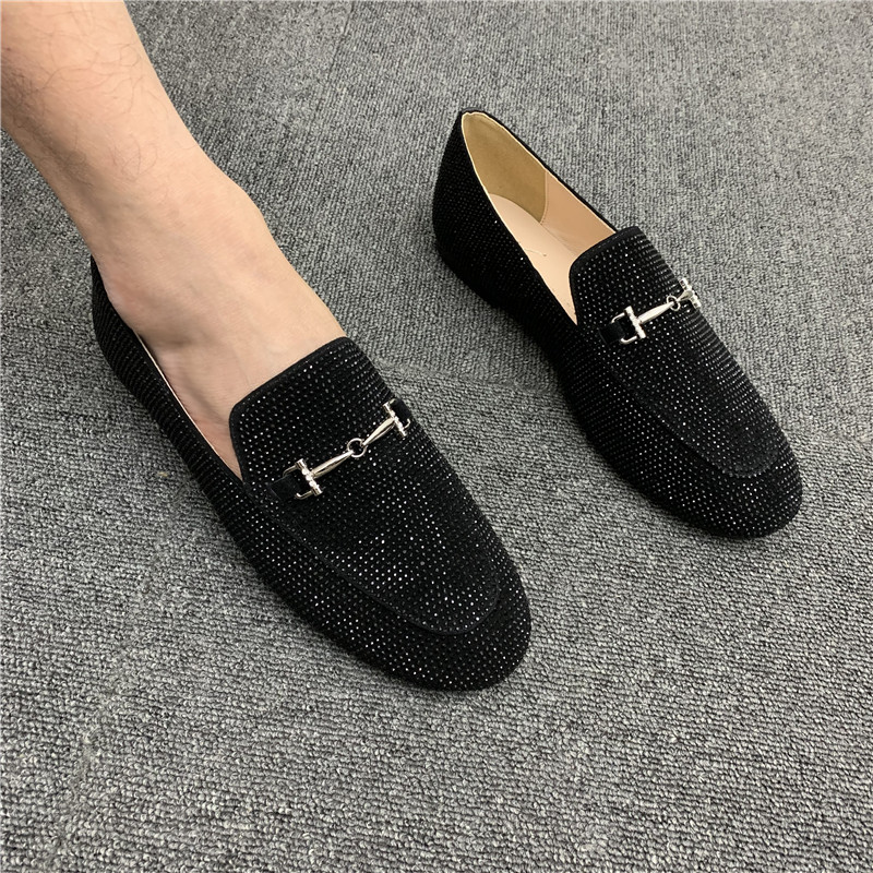 European and American high-end men's shoes 2022 New genuine leather water drill bean shoe men's social spirit Small group Lefoe shoe trend