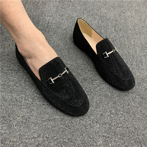 European and American high-end mens shoes 2022 New genuine leather water drill bean shoe mens social spirit Small group Lefoe shoe trend