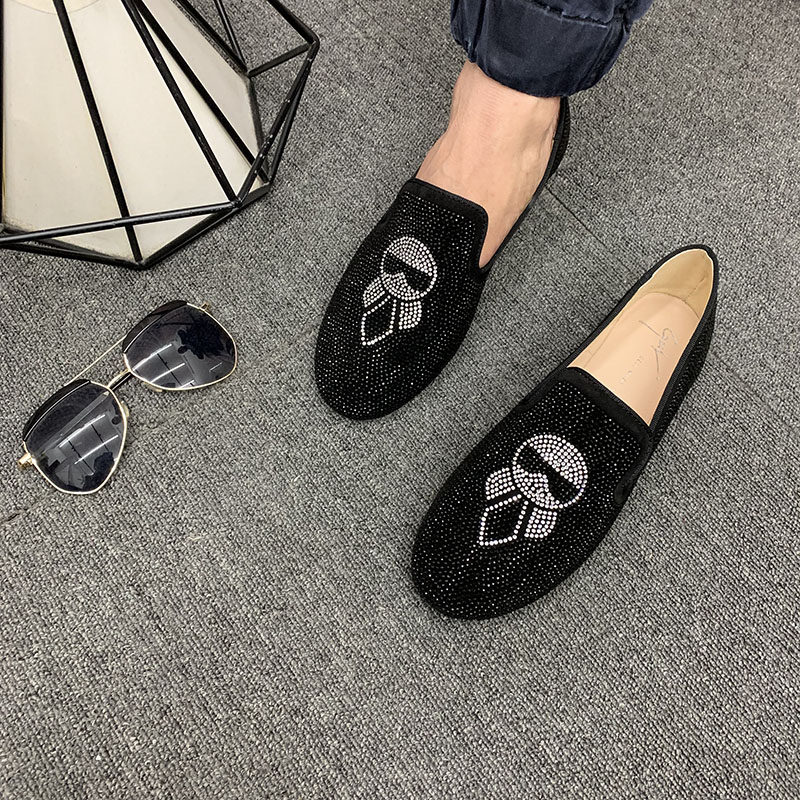 Fast Hand Red Man The Same Men's Shoes 2022 New Genuine Leather Flat Heel Water Drill Flat Bottom Bean Bean Single Shoe Men 100 Hitch Foe Shoes