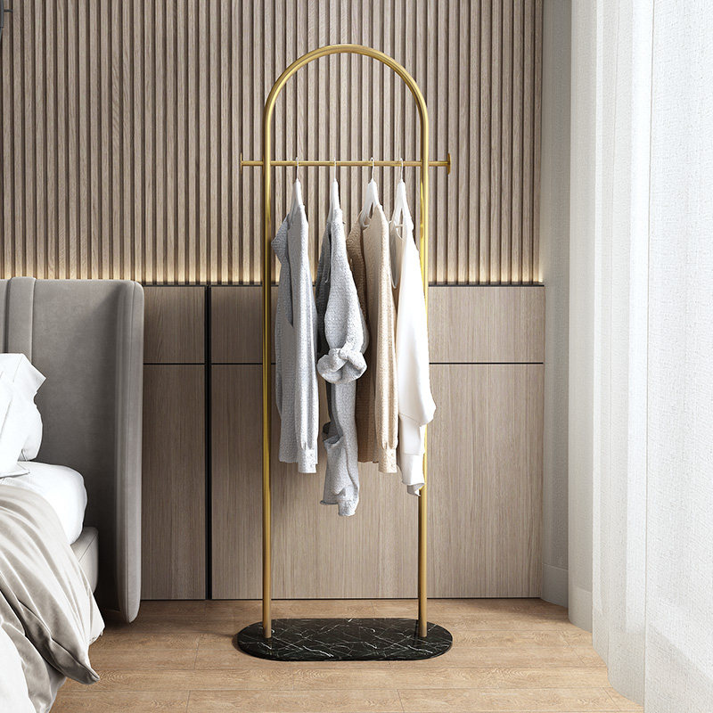 Floor bedroom hanging rack simple clothes rack household hanging clothes hanging rack simple iron light luxury cap rack