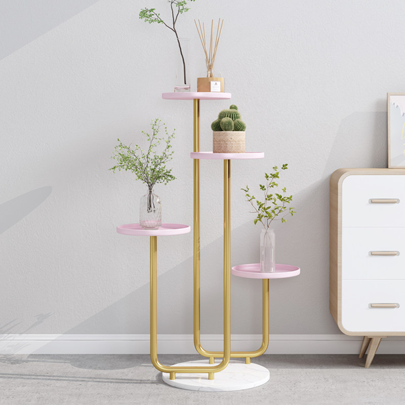 Shelf artifact balcony flower pot stand living room modern simple floor-standing iron round light luxury flower shelf