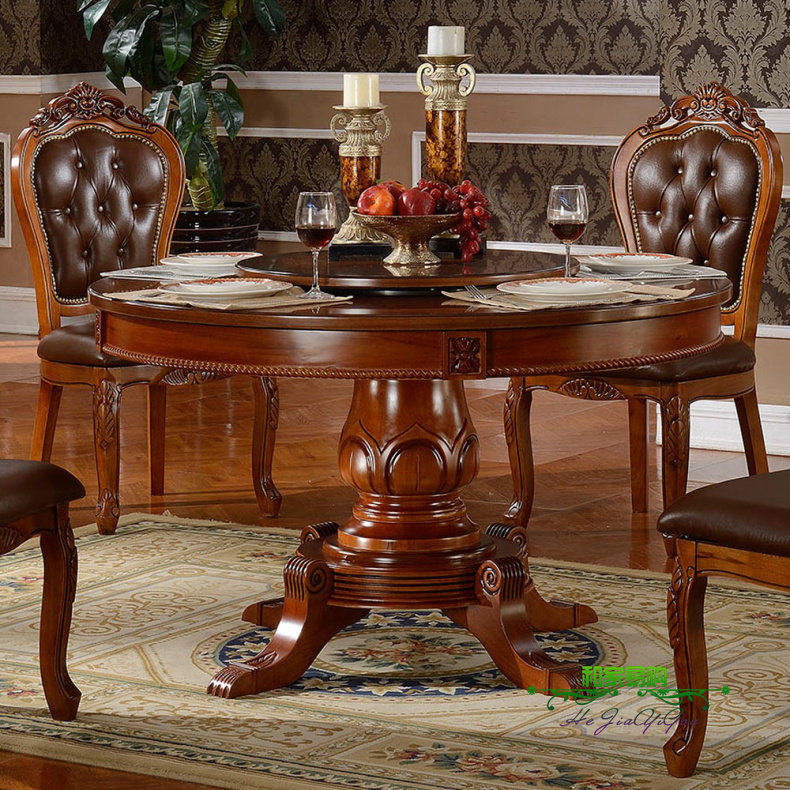 Solid wood European round dining table and chair combination American round table large table hotel dining table 1 3 1 5 1 8 meters