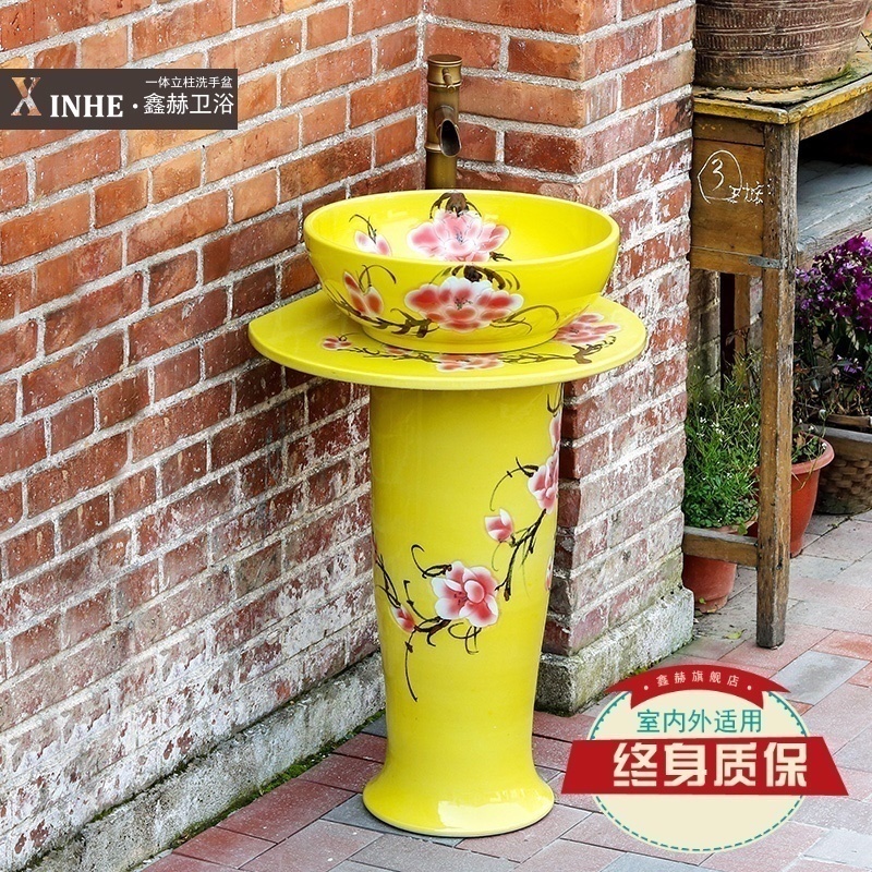 Pillar lavabo ceramics basin hand - made safflower one balcony floor toilet bath wash column basin