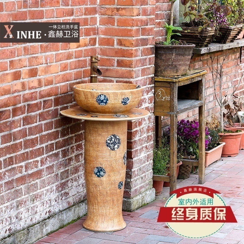 Jingdezhen ceramic column type lavatory under glaze color art basin one simple toilet ground sink