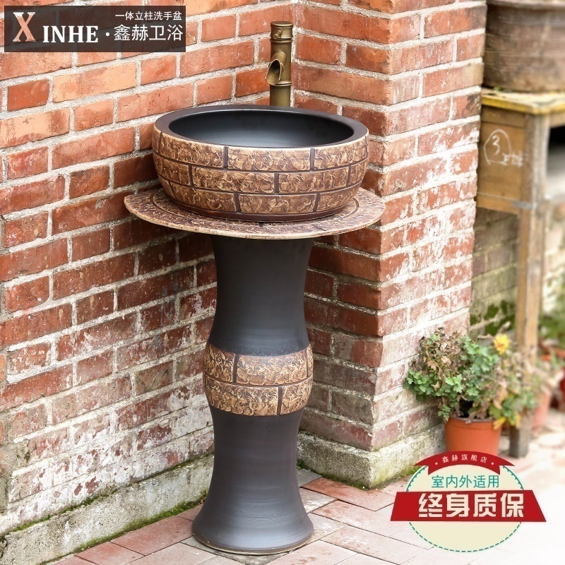 Pillar type toilet lavabo ceramics basin integrated industrial wind landing balcony toilet set the pool washing column basin