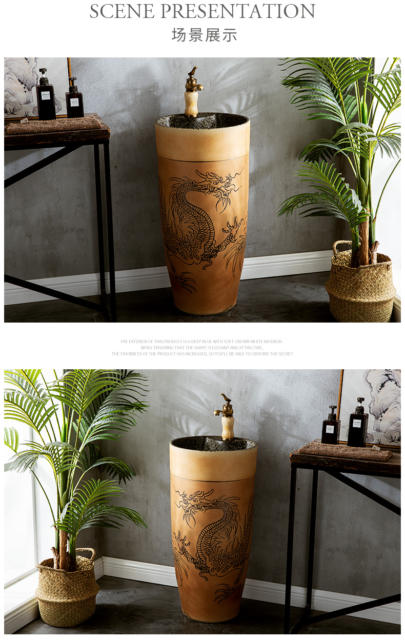 Ceramic column type lavatory sink basin one is suing courtyard floor type simple wash basin, small family