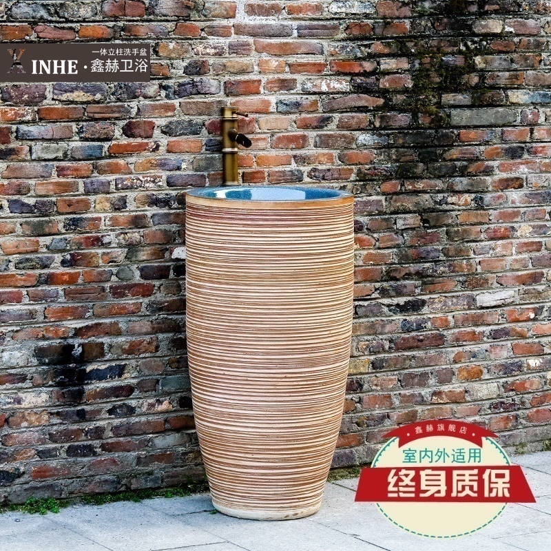 Jingdezhen ceramic column basin sink a whole floor balcony hotel toilet lavatory basin of art restoring ancient ways