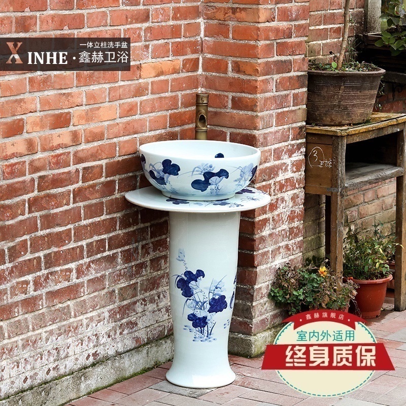 Pillar lavabo ceramics jingdezhen blue and white porcelain basin of peony art one floor toilet washs a face small column
