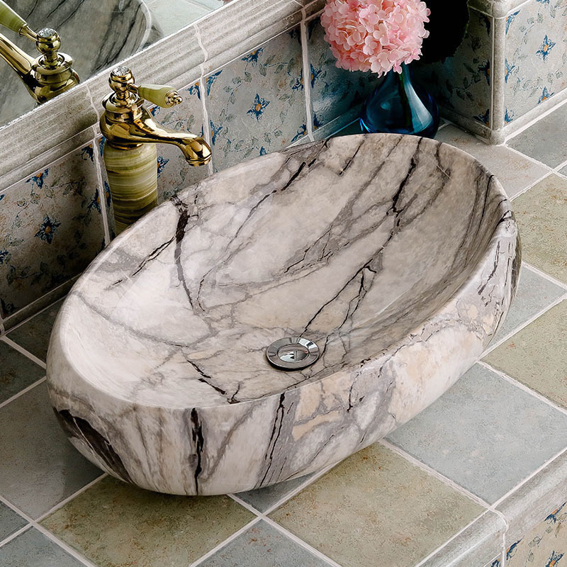 Basin stage Basin oval imitation marble ceramic European household toilet stage Basin art the pool that wash a face Basin that wash a face